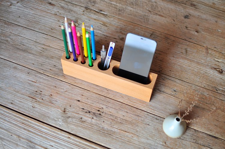Wood Phone Holder & Pen Container