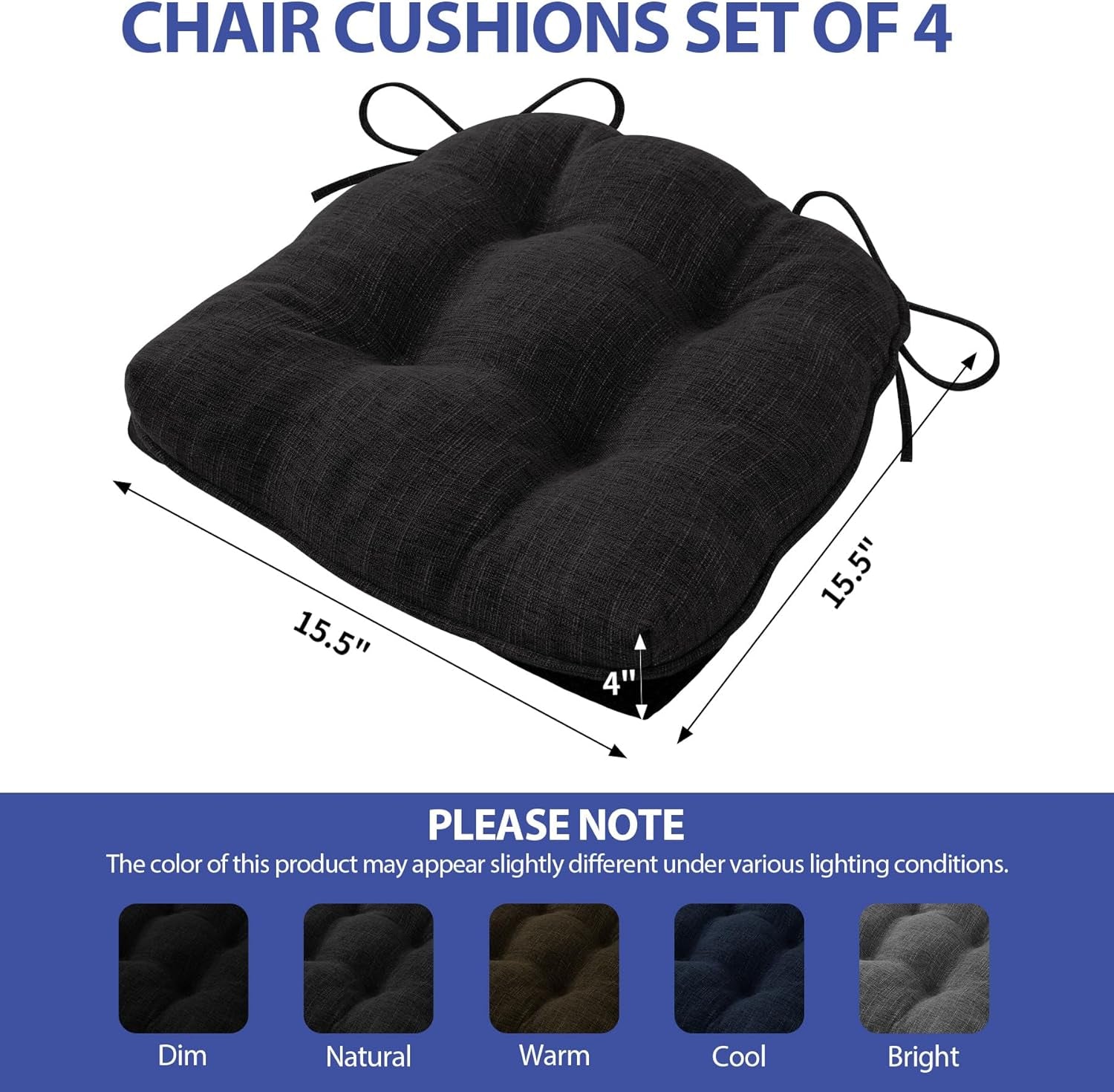 Chair Cushions 4 Pack Memory Foam With Non Slip Backing 15.5x15.5x4