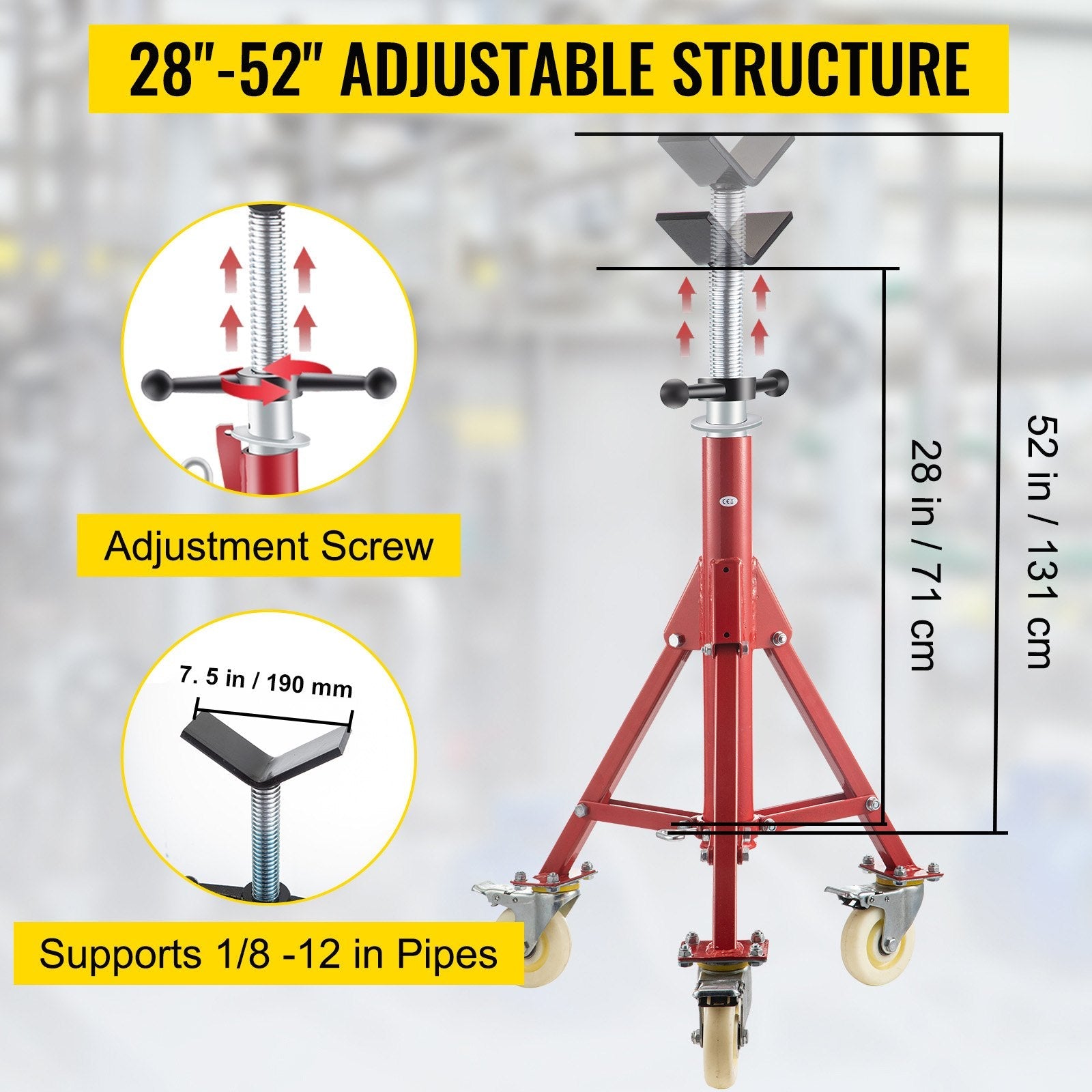 Pipe Stand, Pipe Jack Stand, V Head Pipe Stand Adjustable Height 28-52