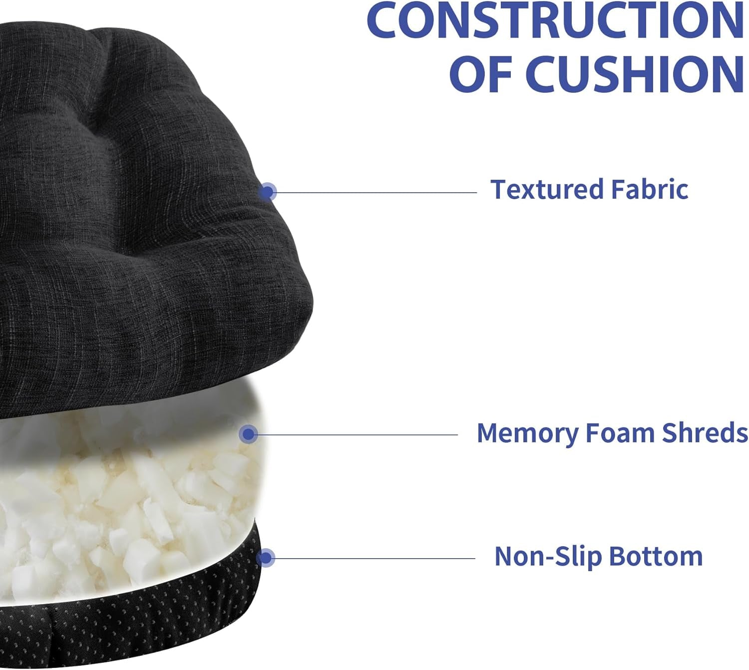 Chair Cushions 4 Pack Memory Foam With Non Slip Backing 15.5x15.5x4