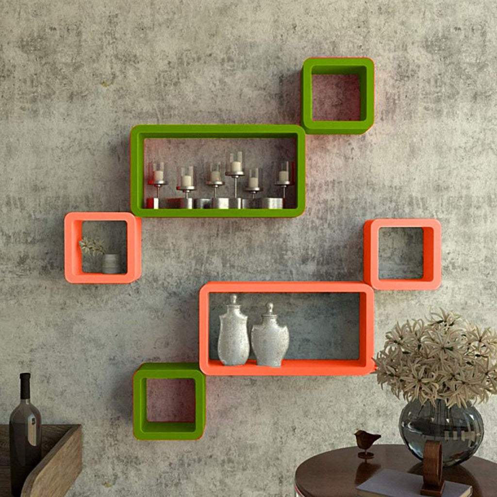 Wall Shelf 6 Pieces Cube and Rectangle Storage Display MDF Shelf -