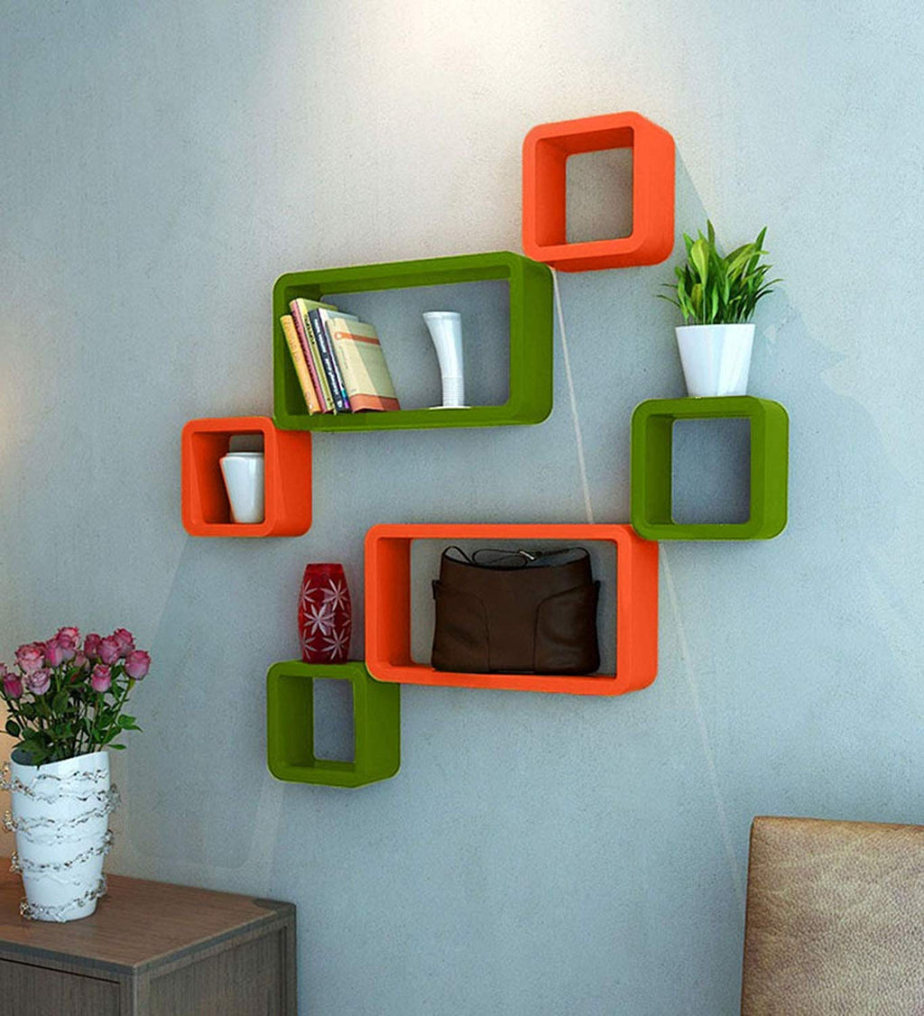 Wall Shelf 6 Pieces Cube and Rectangle Storage Display MDF Shelf -