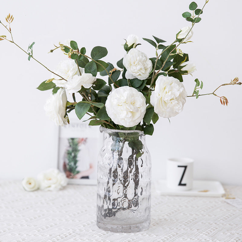 Greenland White Peony in Glass Vase 20" Tall