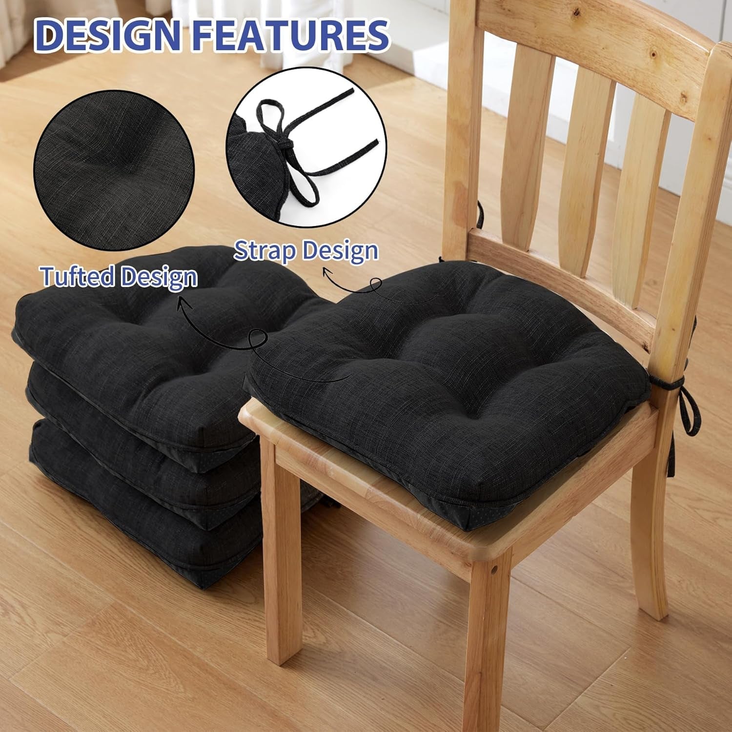 Chair Cushions 4 Pack Memory Foam With Non Slip Backing 15.5x15.5x4