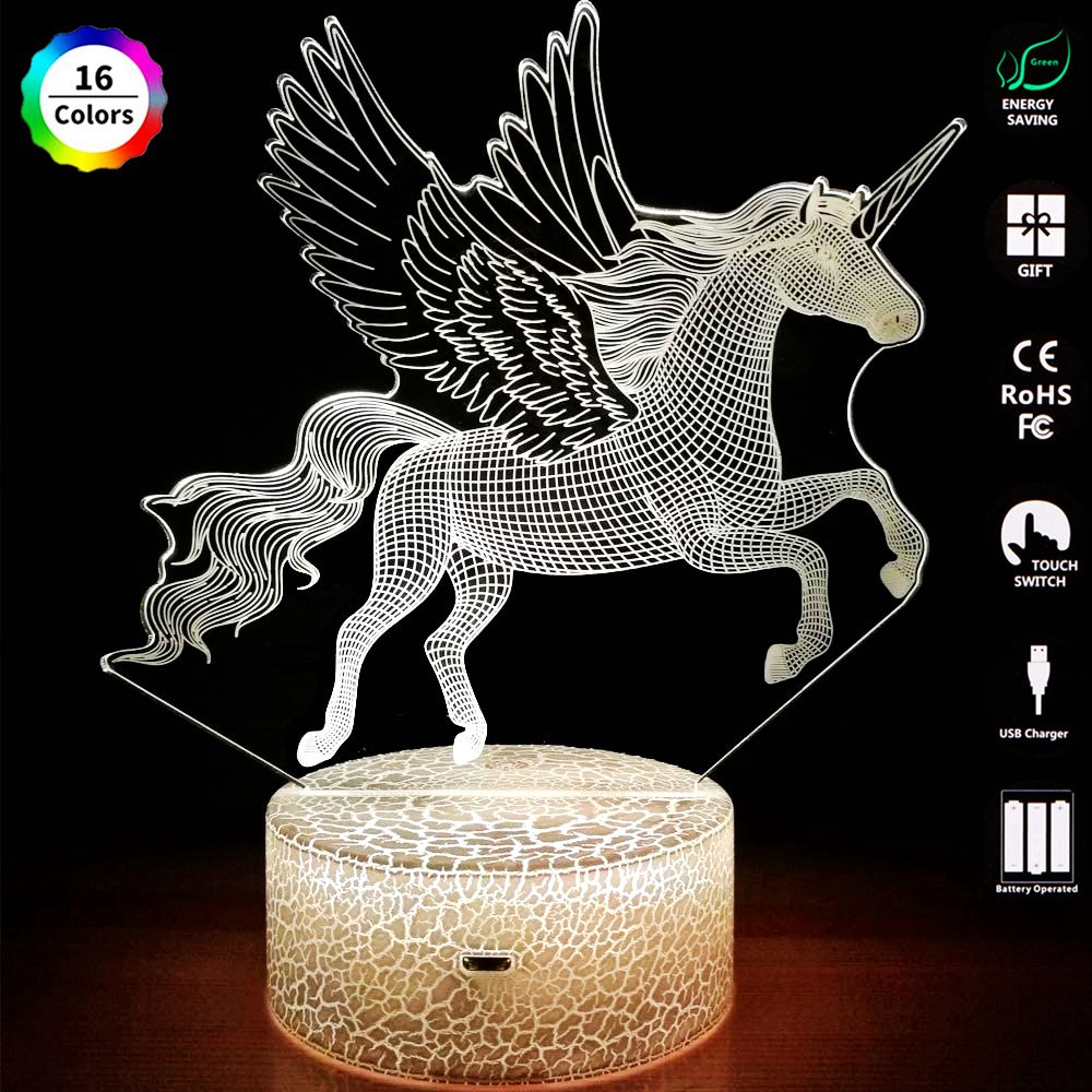 16 Colors Children 3D Illusion Bedside Lamp Remote Control Night Light