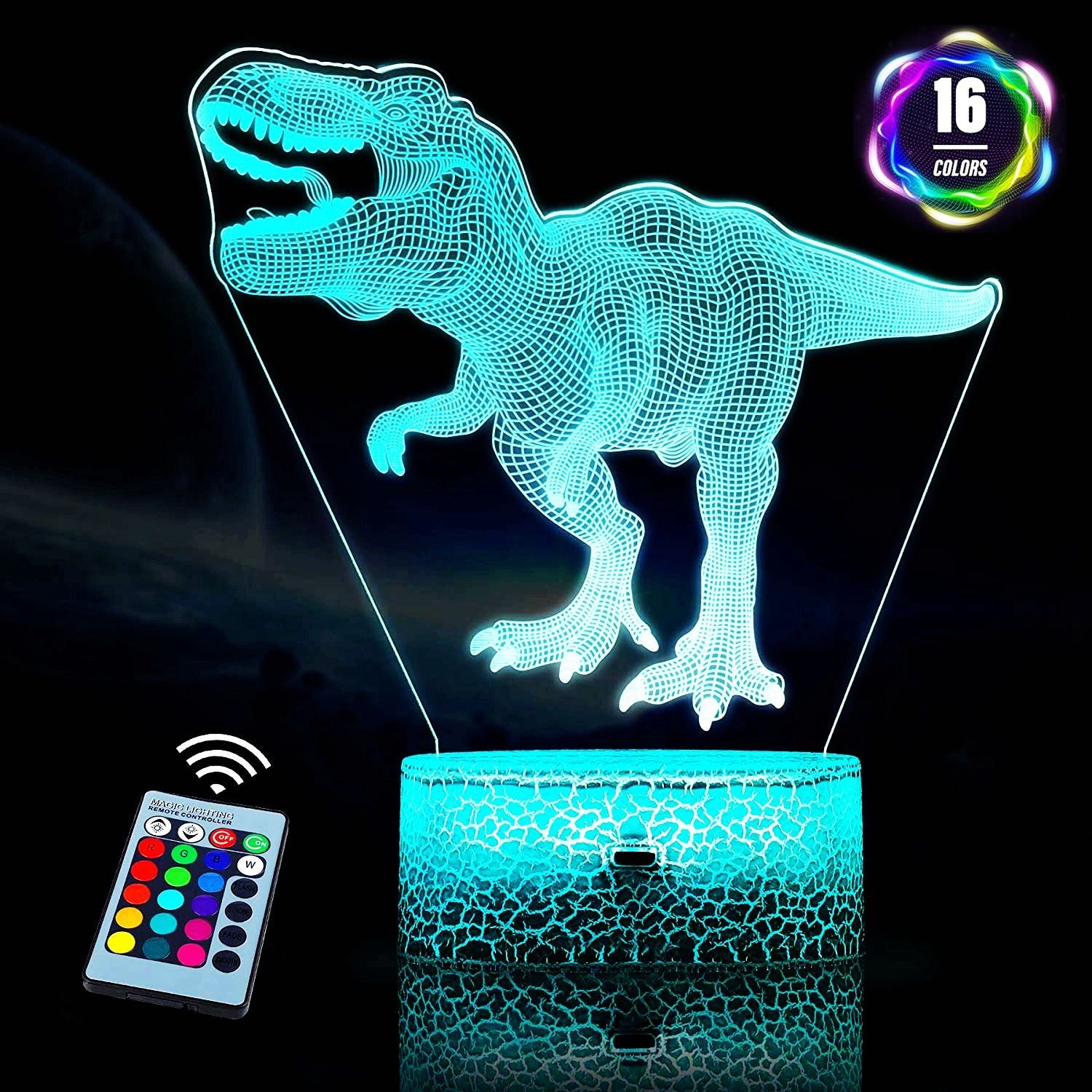 16 Colors Children 3D Illusion Bedside Lamp Remote Control Night Light