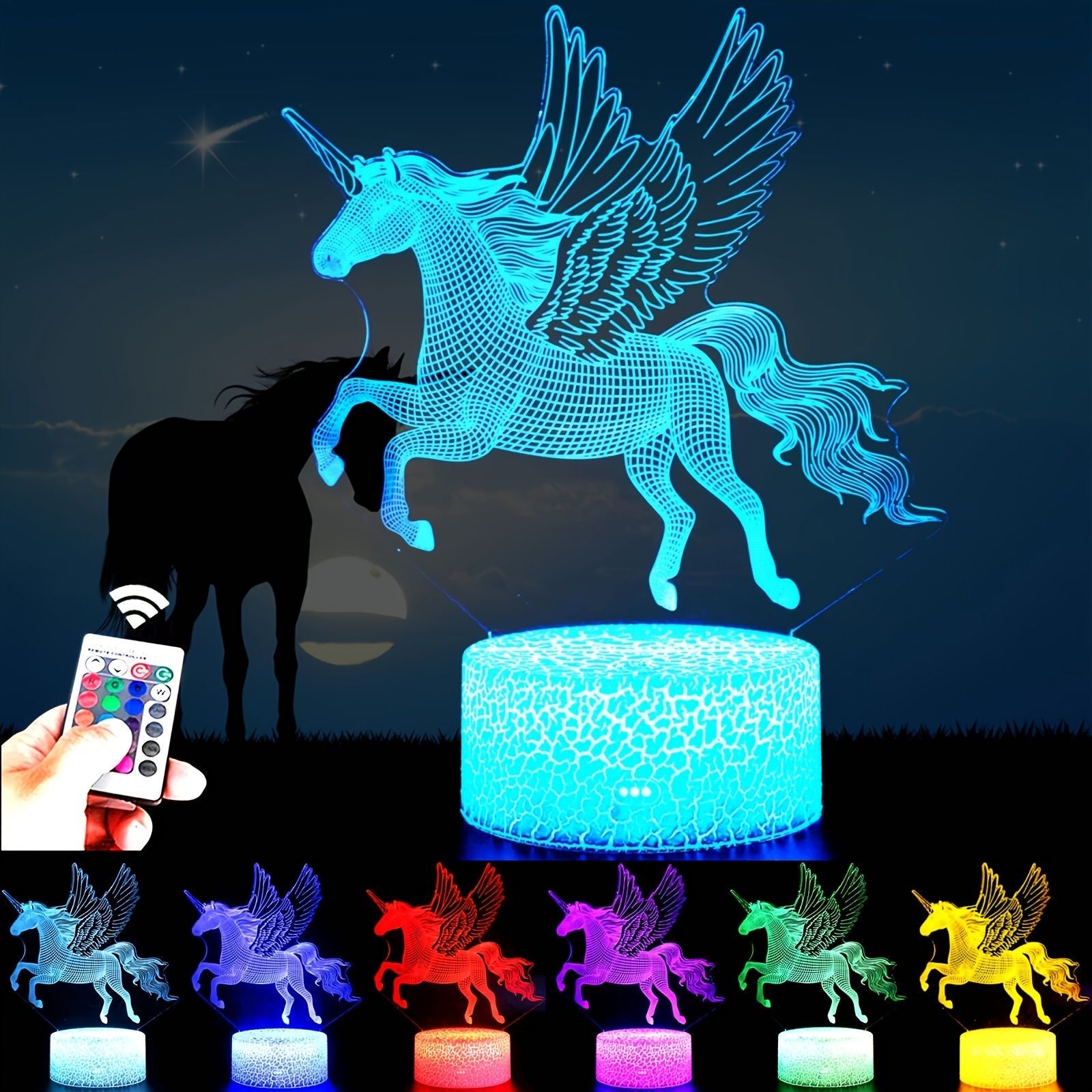 16 Colors Children 3D Illusion Bedside Lamp Remote Control Night Light