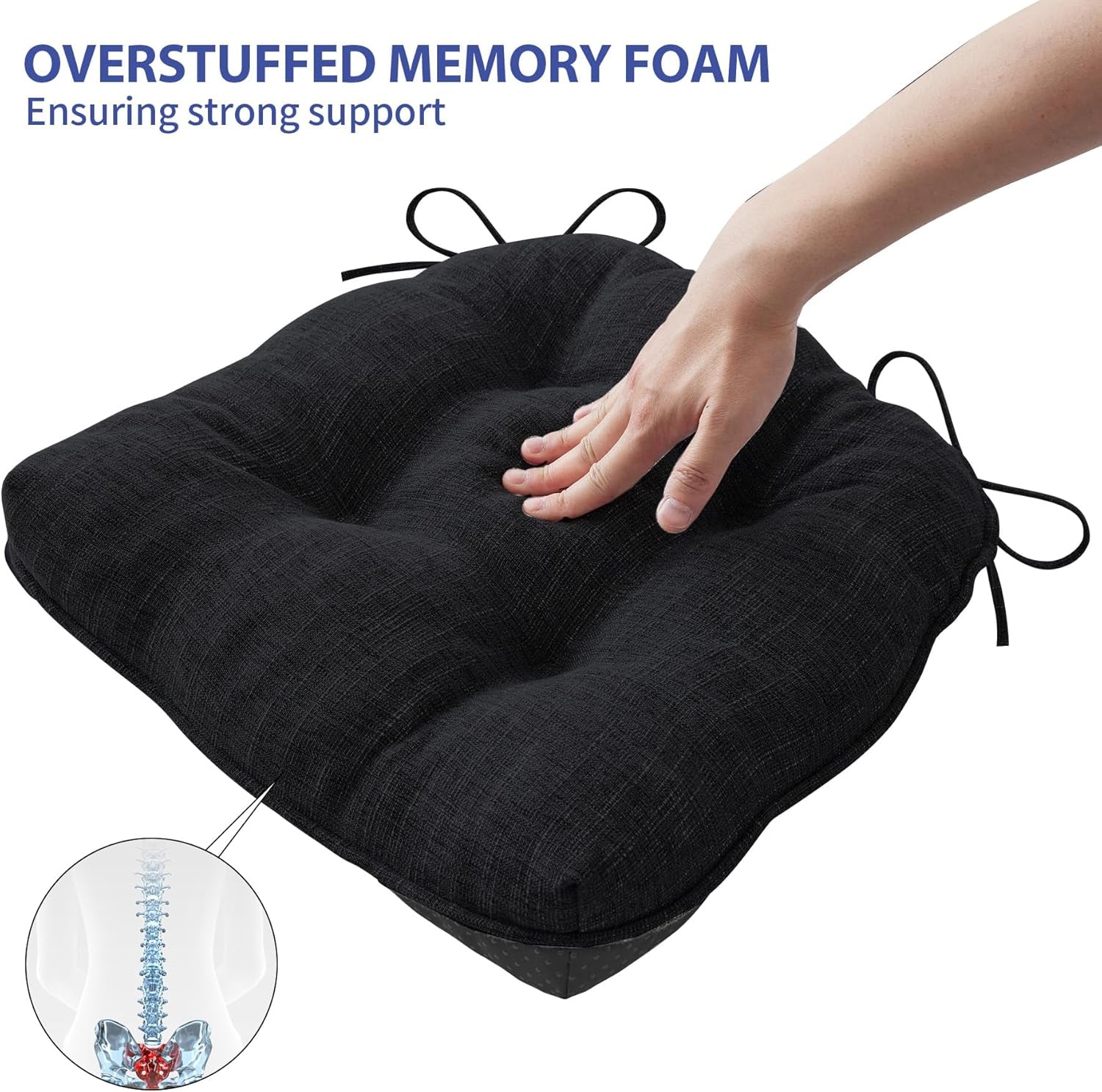 Chair Cushions 4 Pack Memory Foam With Non Slip Backing 15.5x15.5x4