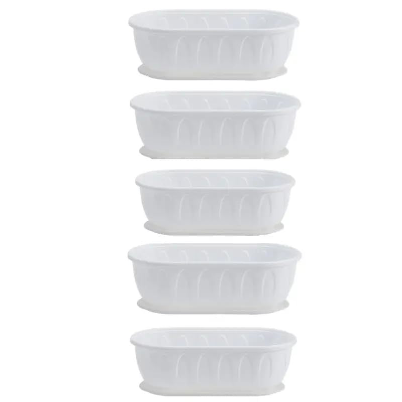 Rectangle White Planters with Tray Set of 5