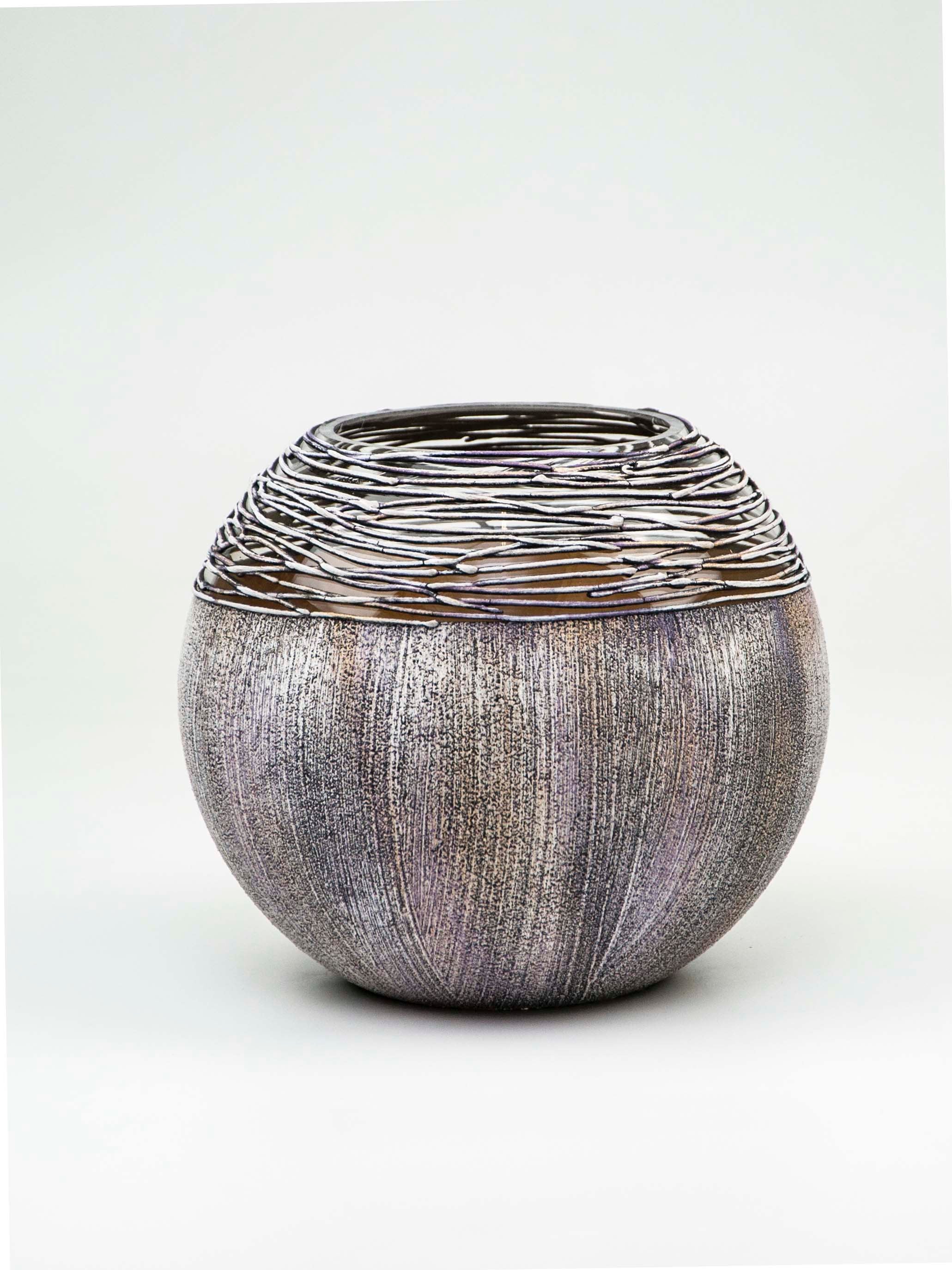 Art Decorated Gray Glass Vase for Flowers | Painted Art Glass Round Va
